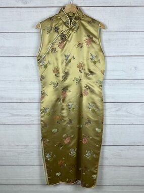 Vintage Solz Squirrel Hangzhou China Gold Dress Women’s Size Large